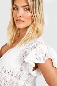 Lace Ruffle Plunge Beach Mini Dress