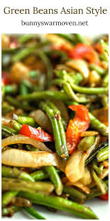 Green Beans Asian Style Beautifully Caramelized Onions And Peppers Are Sweet To The Taste And Ma Vegetable Side Dishes Recipes Green Bean Dishes Bean Recipes