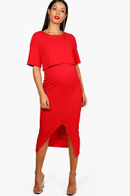 Maternity Layered Wrap Midi Dress Boohoo Uk Stylish Maternity Outfits Red Maternity Dress Maternity Work Clothes