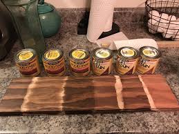 minwax stains one coat on pine plywood from left to right