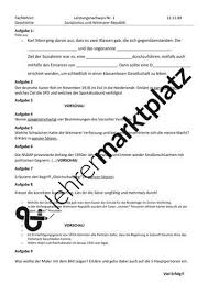 Weimarer Republik Klassenarbeit Mit Erwartungshorizont Realschule Unterrichtsmaterial Im Fach Geschichte Klassenarbeiten Realschule Erste Klasse
