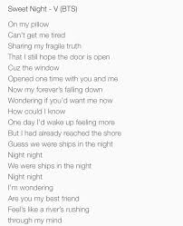 Bts butter şarkı sözleri nelerdir? Soo Choi Butter Day Auf Twitter Sweet Night ë‹¨ë°¤ Lyrics It S An English Song Sweetnightbytaehyung Sweetnightoutnow Bts Twt
