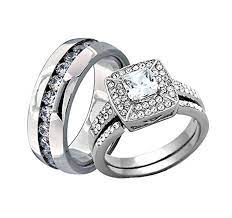 His And Hers Stainless Steel Princess Cz Wedding Ring Set Steel Men Wedding Band Click Image Cz Wedding Ring Sets Cz Wedding Rings Wedding Ring Sets Round