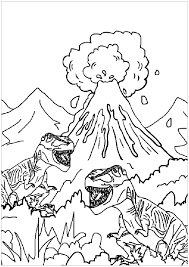 Dinosaur feathered velociraptor near volcano. Dinosaurs To Print For Free Dinosaurs And Volcano Dinosaurs Kids Coloring Pages