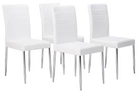 We see these vintage metal patio chairs and think of our grandparents chatting and sipping lemonade with family and friends at. Vestavia Dining Parsons Chairs White Vinyl Chrome Metal Legs Contemporary Dining Chairs By Pilaster Designs Houzz