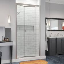 Basco Infinity 35 In X 67 In Semi Frameless Bi Fold Shower Door In Brushed Nickel With Handle Infh11a3567clbn In 2020 Bifold Shower Door Shower Doors Small Shower Stalls