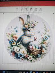 Bunny with Floral Headpiece and Basket Wreath Sign