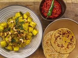 This Kaju Aloo Rogni Roti And Tomato Chutney From Asma Khan Is Gorgeous It Is A Simple Combination Of Dishes That Is Tasty And Ea In 2020 Tomato Chutney Roti Chutney