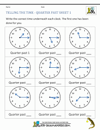 Telling time worksheets to the hour and half hour, telling time to the quarter hour, telling time to 5 minutes intervals and 1 minute intervals. Telling Time Quarter Till And Quarter Past Worksheets 99worksheets