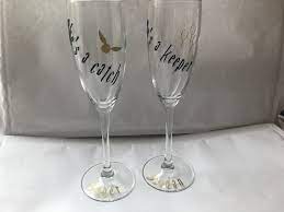 He S A Keeper She S A Champagne Flutes Personalised Champagne Glasses Personal Personalized Champagne Flutes Personalized Engagement Gifts Champagne Flutes