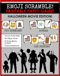 The guests should have some extensive knowledge of horror movies to score good in this game. Scary Movie Emoji Scramble Printable Party Game