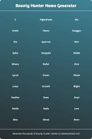 Maybe you would like to learn more about one of these? Bounty Hunter Name Generator 1000s Of Random Bounty Hunter Names