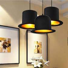 Klasiko Kapelo Fwtistiko Top Hat Bowler Hat Diakosmhsh Hanging Lamp Fixtures Pendant Lighting Dining Room Hanging Ceiling Lamps