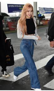 Blue Wide Jeans Rose Blackpink K Fashion At Fashionchingu Korean Airport Fashion Kpop Fashion Outfits Kpop Fashion