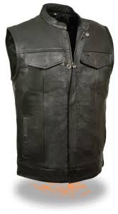 Details About Mens Soa Club Style Open Neck Motorcycle Vest Milwaukee Premium Buffalo Leather