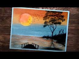 Sunset Cara Mudah Menggambar Pemandangan Dengan Crayon Atau Oil Pastel Lukisan Seni Cara Menggambar