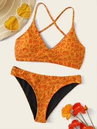 Up to 70% off, over 1000+ styles. Halloween Pumpkin Print Lace Up Back Bikini Romwe