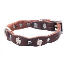 brown genuine leather dog collar for small dogs pet puppy