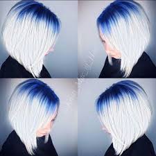 White Hair With Blue Roots Royal Blue Hair Hair Styles Angled Bob Hairstyles