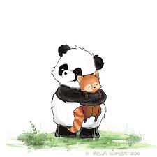 Panda Nursery Art Print Hugging A Red Panda Etsy Panda Art Panda Painting Red Panda