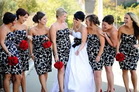 I Love These Dresses I Want Black And White Dresses With Red Roses And Red Shoes White Bridesmaid Dresses White Bridesmaid Black Bridesmaid Dresses