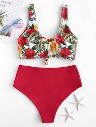 Zaful Floral Knotted Blouson Tankini Swimsuit Multi A Multi B Sponsored Knotted Floral Zaful Blouson Swimsuits Swimwear Tankini Swimsuits For Women