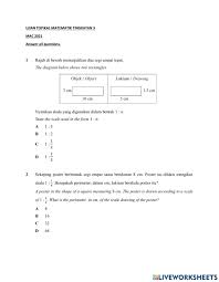 Trial examination papers + answers. Ujian Topikal Matematik Tingkatan 3 Worksheet
