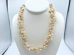 Keshi Freshwater Pearl Braided Triple Strand Necklace With Etsy Freshwater Pearl Drop Earrings Pearls Necklace