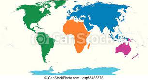 Die weltkarte der kontinente zeigt sieben kontinente, jedoch gibt es andere modelle, die sechs kontinente, fünf kontinente oder vier kontinente zeigen, die dadurch entstehen, dass sie gewisse. Funf Kontinente Weltkarte Afrika Amerika Antarktis Australien Und Eurasien Umrisse Und Farbige Formen Unter Robinson Canstock