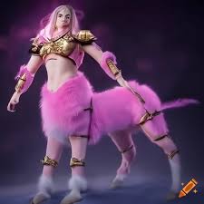 Centaur close-up galloping through thick clouds, golden armour body  harness; highly defined, realistic, pink furry coat, anime japanese,  powerful, female on Craiyon