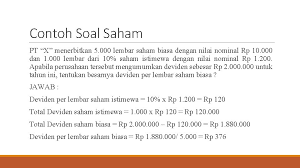 Jika ada sedang mencari contoh soal teks ulasan dan jawabannya. Contoh Soal Saham Dengan Nilai Pari Dikdasmen