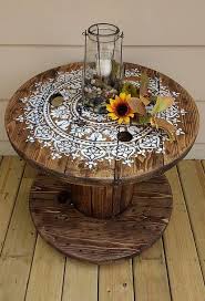 Diy Cable Spool Table For Ummmm Wherever Stenciled Furniture Diy Diy Cable Spool Table Cable Spool Tables