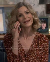 WornOnTV: Jean's red floral v-neck button up top