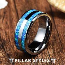 Mens Wedding Band Faceted Opal Ring Dual Blue Fire Opal Ring Etsy Mens Wedding Bands Tungsten Tungsten Wedding Bands Mens Wedding Bands