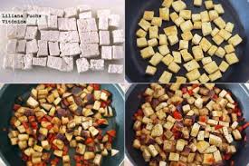 Tofu, also known as bean curd is a food prepared by coagulating soy milk and then pressing the resulting curds into solid white blocks of varying softness; Salteado De Tofu Y Berenjena Receta Saludable