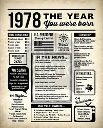 1978 The Year You Were Born Newspaper Poster 1978 Birthday Etsy Birthday Poster Birthday Printables Birthday Sign