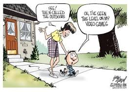 This Cartoon Comments On The Amount Of Time Children Spend On The Internet Watching Tv And Or Playin Editorial Cartoon Nature Deficit Disorder Computer Humor