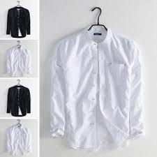 Men S Linen Long Sleeve Beach Loose Casual Collarless Shirt Shopee Philippines