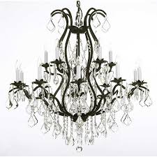Black Wrought Iron And Crystal Chandelier Unbranded Versailles 15 Light Black Wrought Iron And Crystal Chandelier T40 180 The Home Depot Candle Style Chandelier Wrought Iron Chandeliers Crystal Chandelier Lighting