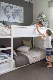 Triple bunk beds are an excellent choice for compact, original and modern kids room design, offering various configurations and room layouts. Sharing Some Thoughts On This Room Designed For My Two Youngest And How It Came Together With The Edito Boys Room Ideas Shared Boys Bedrooms Shared Boys Rooms