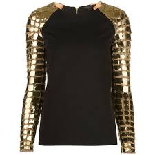 Black And Gold Top Manish Arora Armored Sleeve Top 43115 Mzw15 Black Gold H 779 Liked On Polyvore Featuring Tops Tops Black Blouse Long Sleeve Long Sleeve Peplum Top