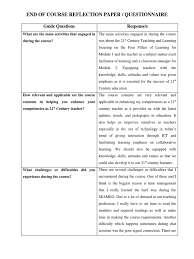 Give a short description of any specific course. End Of Course Reflection Docx Teachers Learning