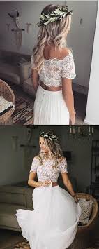 Two Piece Wedding Dresses Boho Lace Crop Gown For Beach Weddings Ml1771 In 2020 Two Piece Wedding Dress 2 Piece Wedding Dress Bridal Gowns