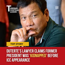 LOOK: Duterte's Lawyer Claims Former President Was 'Kidnapped' Before ICC  Appearance Former Philippine President Rodrigo Duterte's legal counsel,  Salvador Medialdea, has alleged that Duterte was “abducted” and transported  to The Hague without