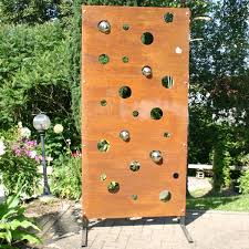 Vogelskulptur, metalldekoration für garten und teich aus metall. Sichtschutz Tafel Edelrost Kreise Mit Kugeln Treppenwolf Shop