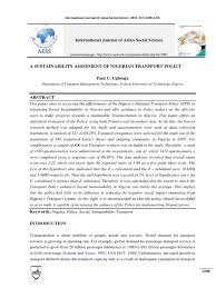 Asian studies, sociology, political science, social sciences, area studies. Nigeria Transport Policy Sustainability Sustainable Transport