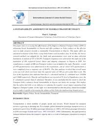 Access statistics for this journal. Nigeria Transport Policy Sustainability Sustainable Transport