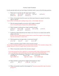 Investigate other periods in the periodic table. Periodic Trends Worksheet 1 Answers
