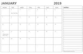 January 2019 Editable Calendar With Notes Printable Calendar Template Fillable Calendar Calendar 2019 Printable