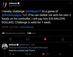 (image via dexerto) coming in at number four is twitch streamer tubbo, aka toby. Leth Challenges Mr Beast To Beat Him In A 1v1 For 10 Million W Mr Beast Response Rocketleagueesports